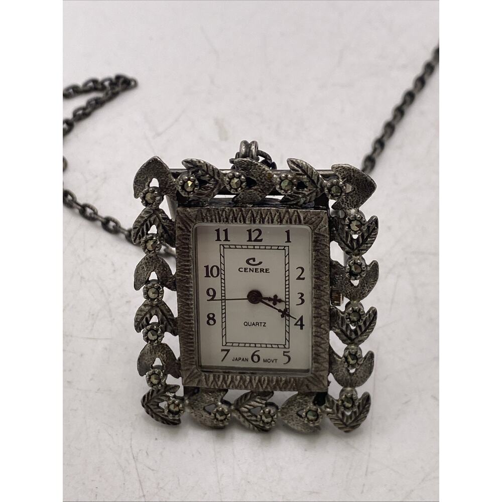 Cenere Womens Silver Necklace Watch Stand Up Watch Combo Works New Batterh